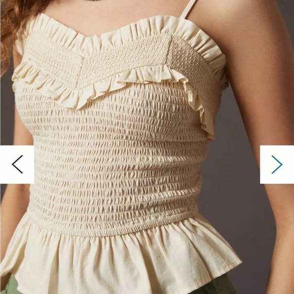 Anthropologie top with ruffle trim L  Cream colored - Picture 5 of 6
